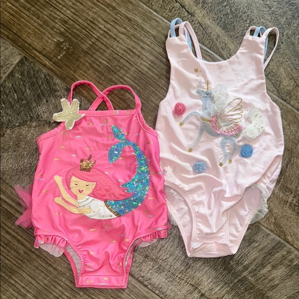 Pink Mermaid Sparkly Little Girls Swimsuit - Picture 4 of 5